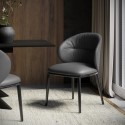ERE003 Charcoal Real Leather Dining Chair with Black Legs - Eren