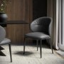Set of 6 Charcoal Real Leather Dining Chairs with Black Legs - Eren