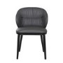 Set of 6 Charcoal Real Leather Dining Chairs with Black Legs - Eren