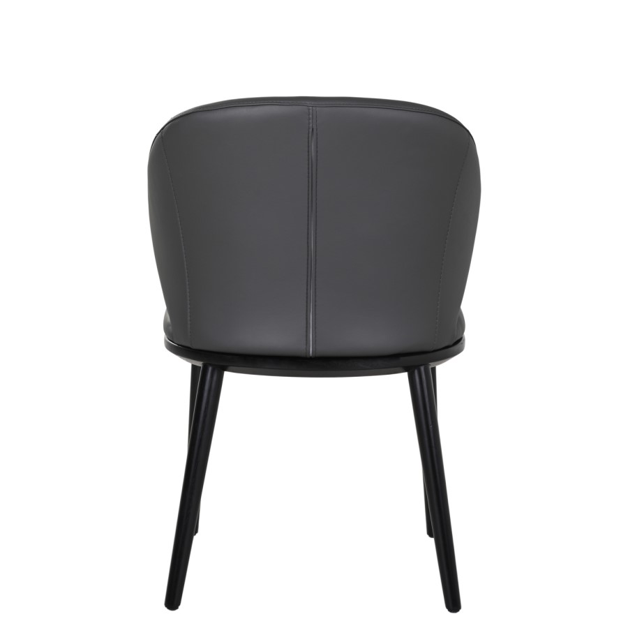 Large Rectangular Black Wooden Dining Table Set with 6 Grey Real Leather Chairs - Seats 6 - Troy