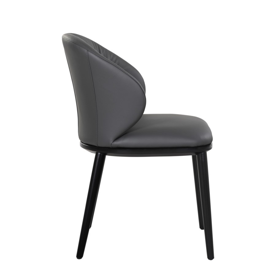 Large Rectangular Black Wooden Dining Table Set with 6 Grey Real Leather Chairs - Seats 6 - Troy