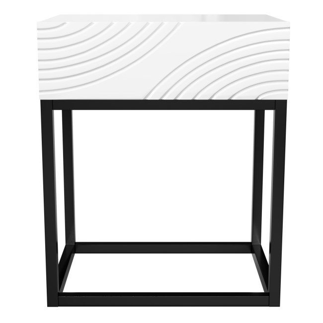 Black and White Gloss Patterned Bedside Table with Drawer - Erin