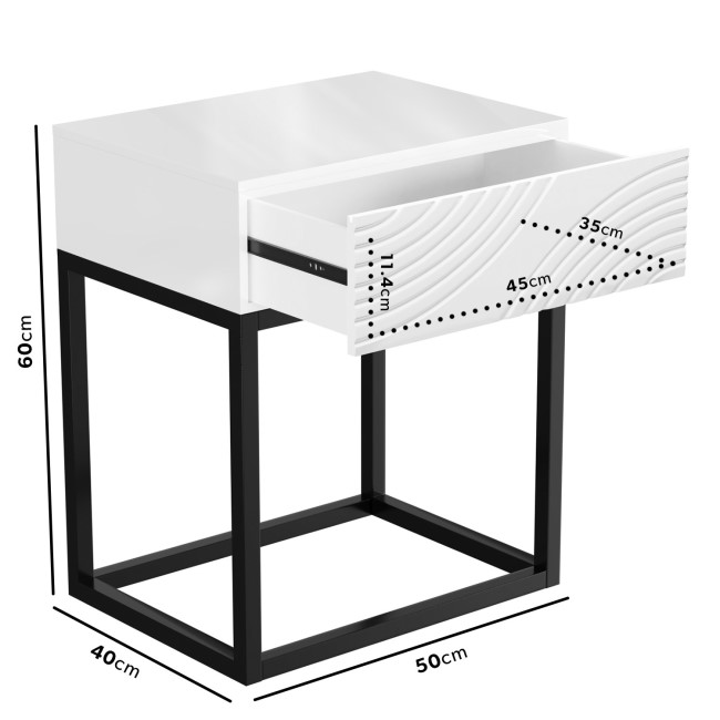 Black and White Gloss Patterned Bedside Table with Drawer - Erin