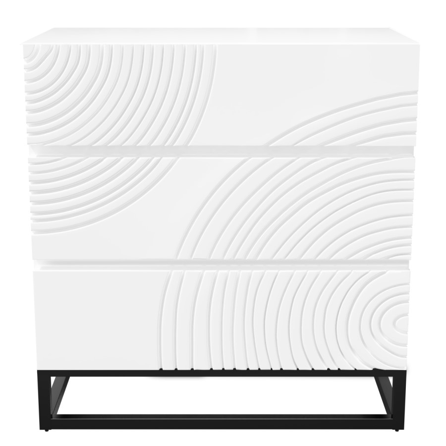 White Gloss Patterned Chest of 3 Drawers with Legs - Erin