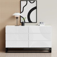 Wide White Gloss Patterned Chest of 6 Drawers with Legs - Erin 