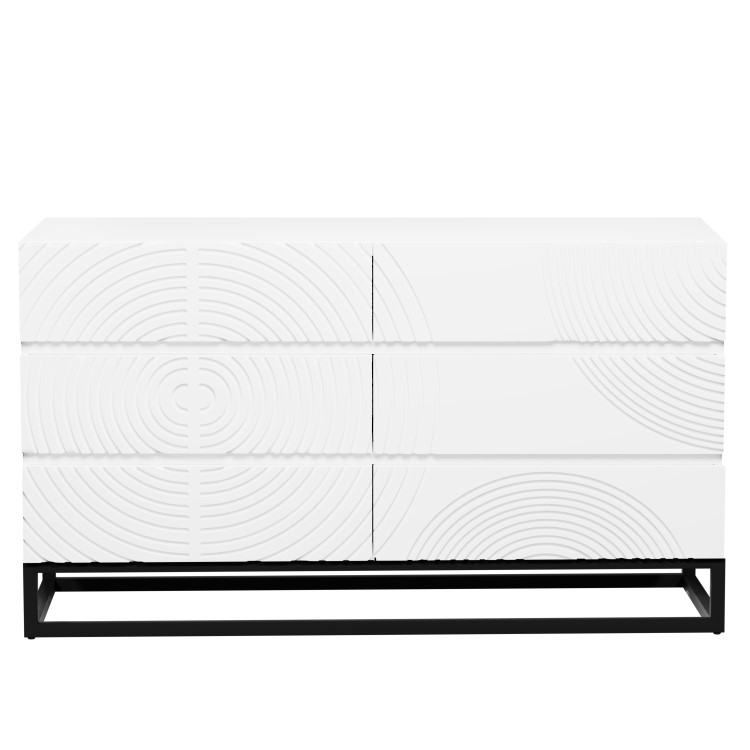 Wide White Gloss Patterned Chest of 6 Drawers with Legs - Erin 