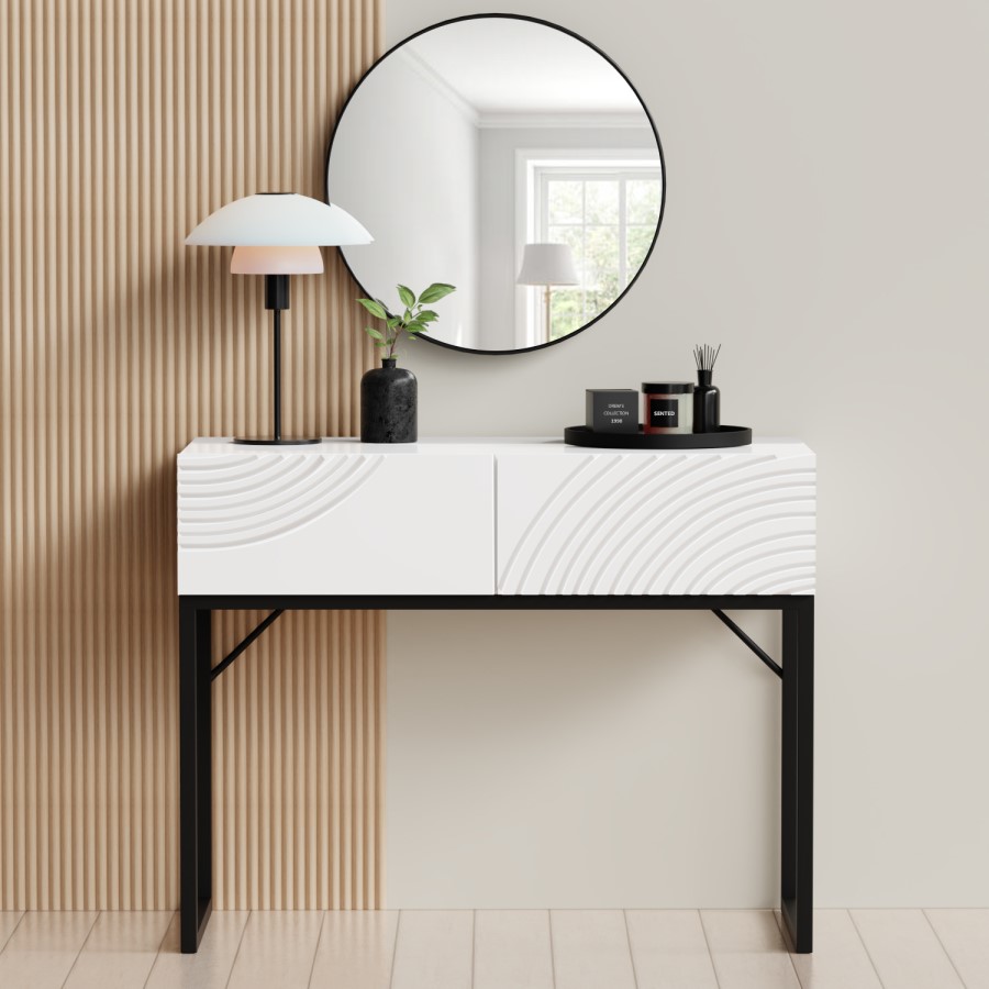 GRADE A1 - Black and White Gloss Patterned Dressing Table with Drawers - Erin