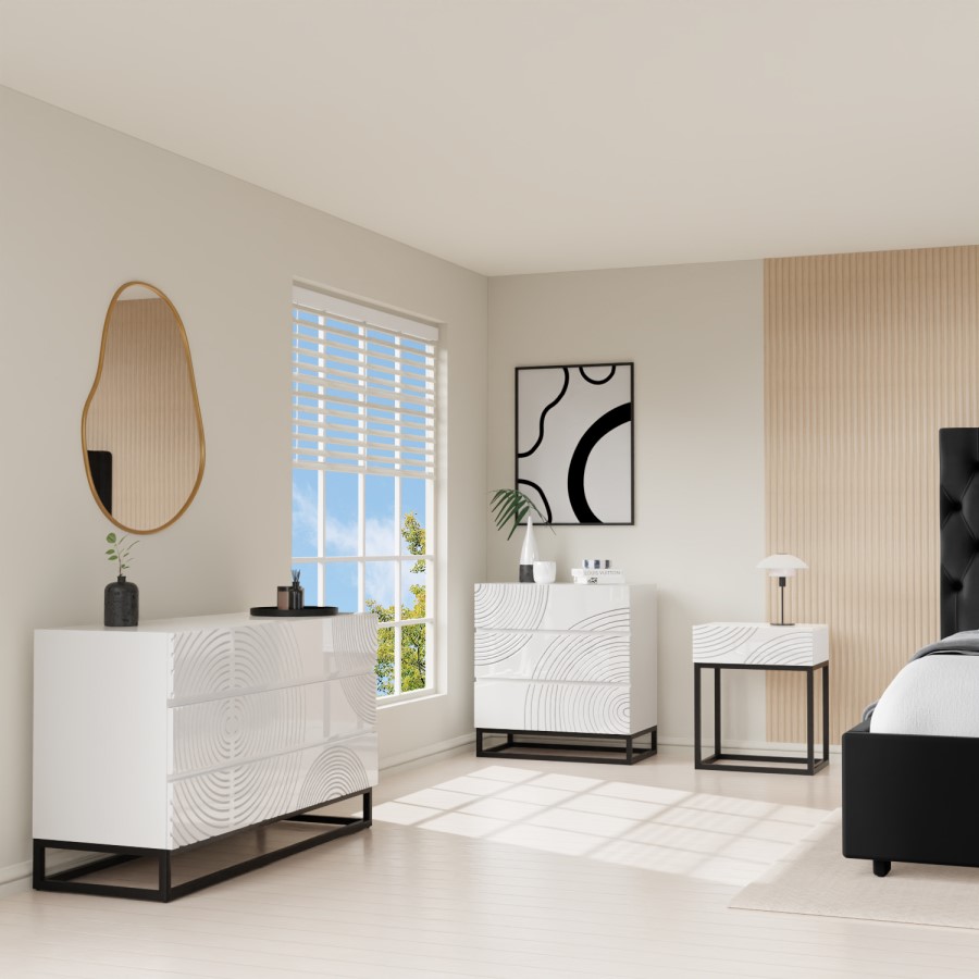 GRADE A1 - Black and White Gloss Patterned Dressing Table with Drawers - Erin