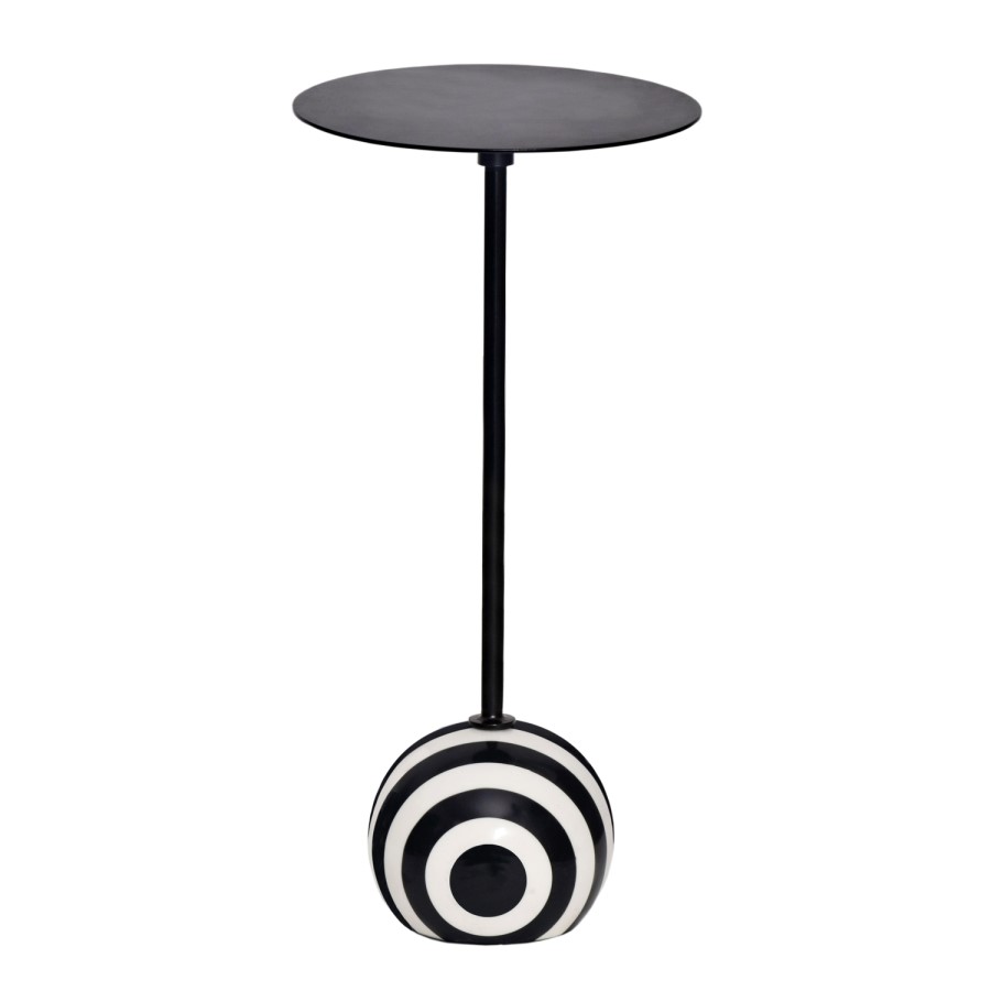 Small Round Black and White Stripe Ball Side Table - Elsa