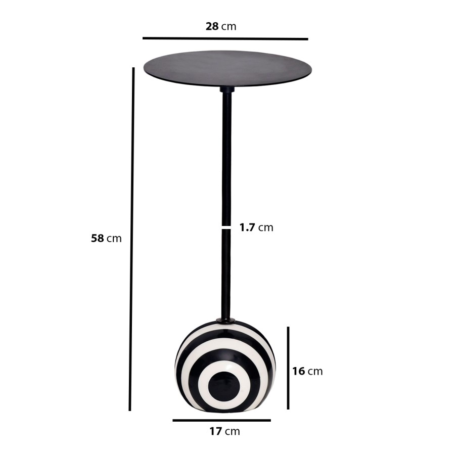 Small Round Black and White Stripe Ball Side Table - Elsa