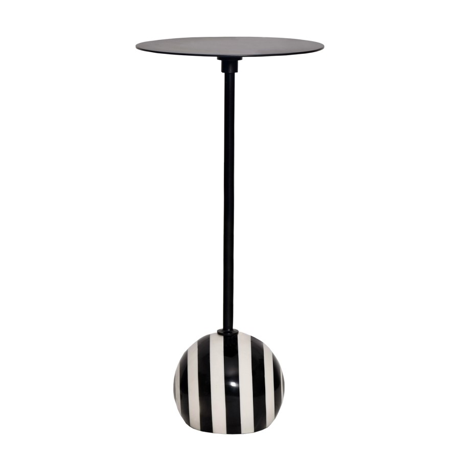 Small Round Black and White Stripe Ball Side Table - Elsa
