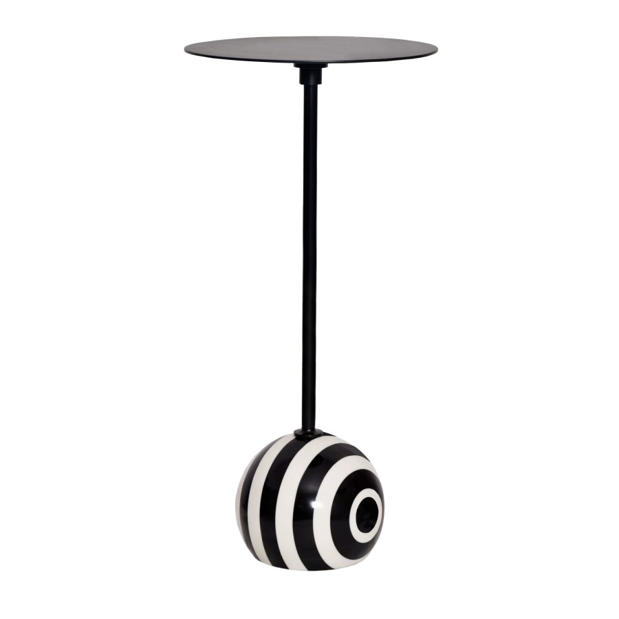 Small Round Black and White Stripe Ball Side Table - Elsa