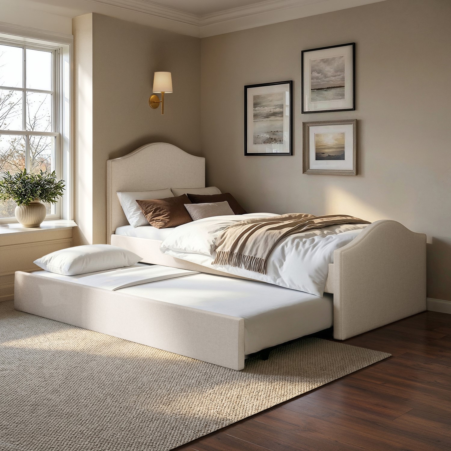 Upholstered Single Guest Bed Trundle