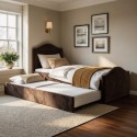 ESE002 Brown Velvet Single Guest Bed with Trundle - Elsie