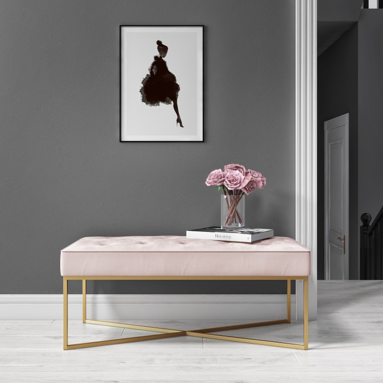 GRADE A1 - Pink Velvet Bedroom Bench with Gold Legs - Esme