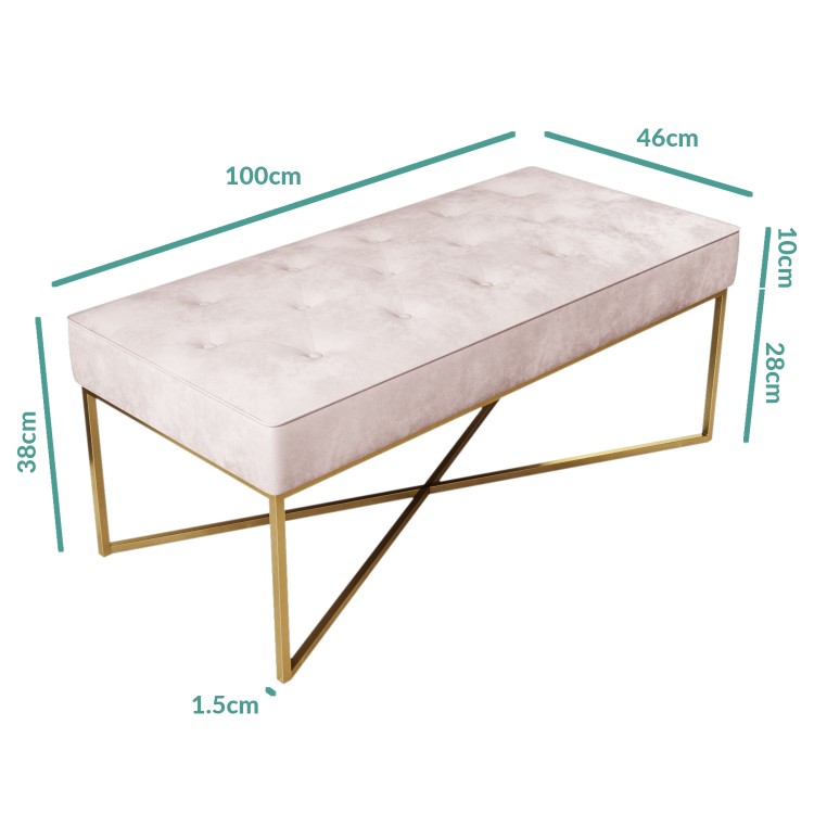 GRADE A1 - Pink Velvet Bedroom Bench with Gold Legs - Esme