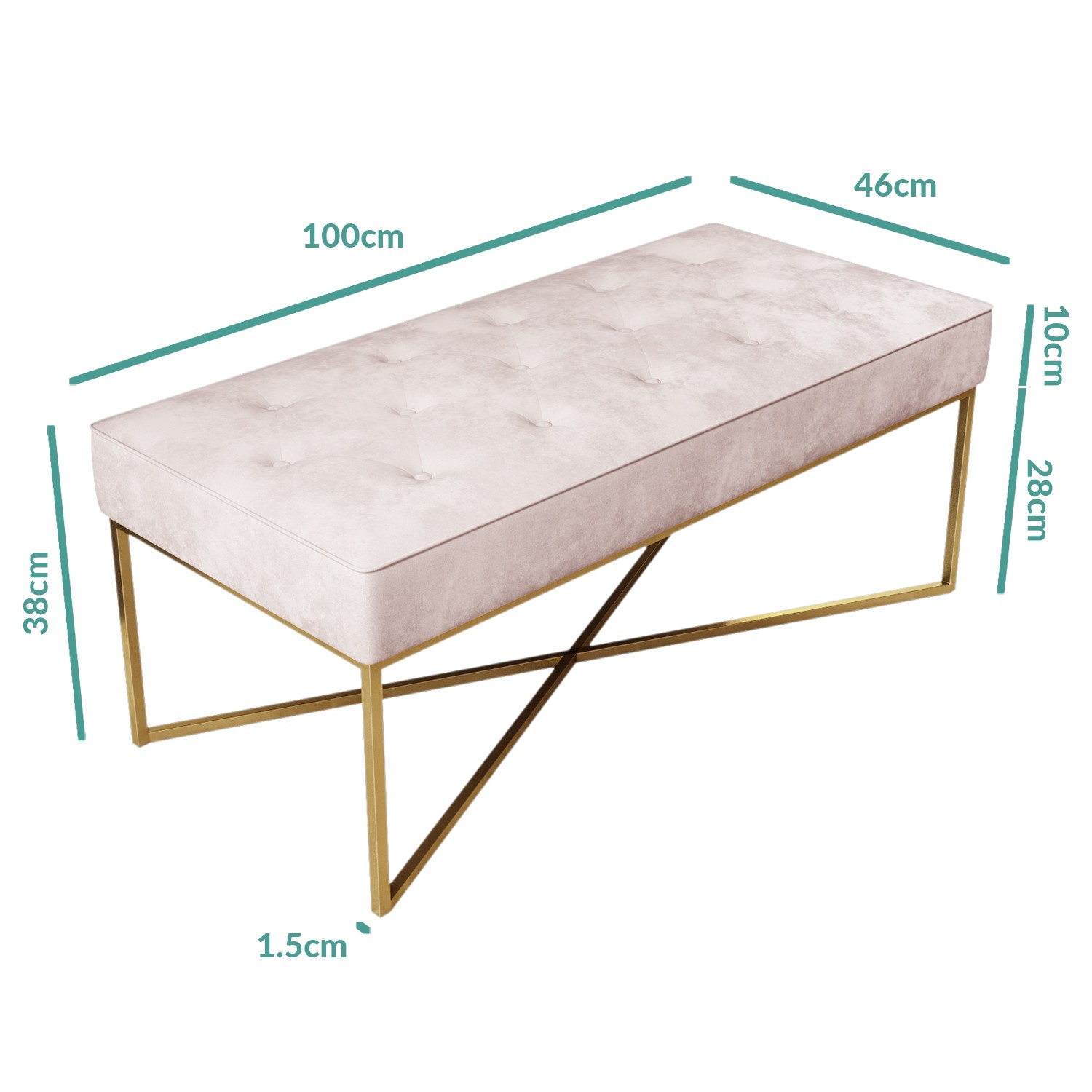 GRADE A1 - Pink Velvet Bedroom Bench with Gold Legs - Esme - Furniture123