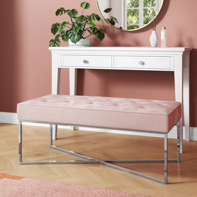 Pink Velvet Bedroom Bench with Silver Legs - Esme - Furniture123