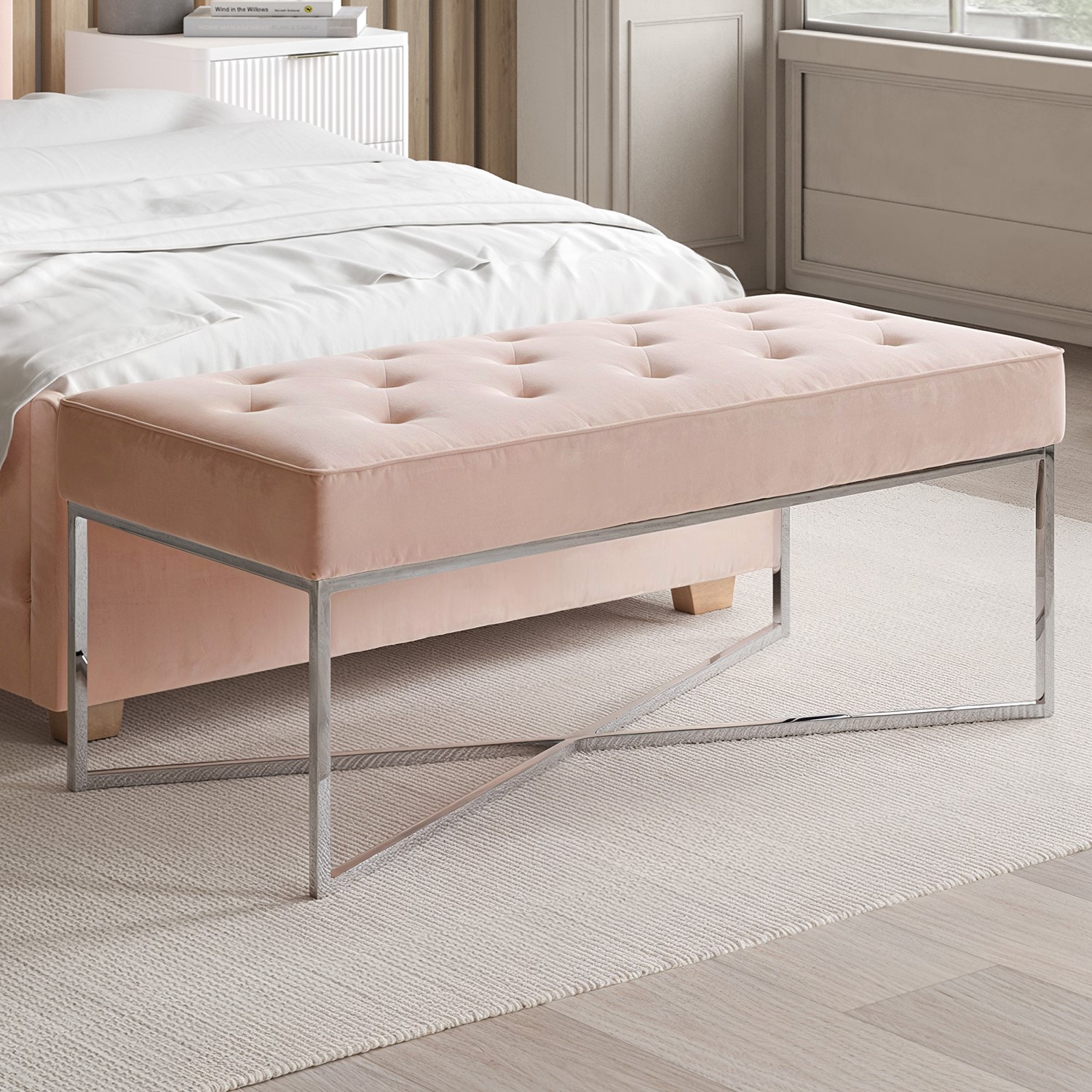 Pink Velvet End of Bed Bench - Esme - Furniture123