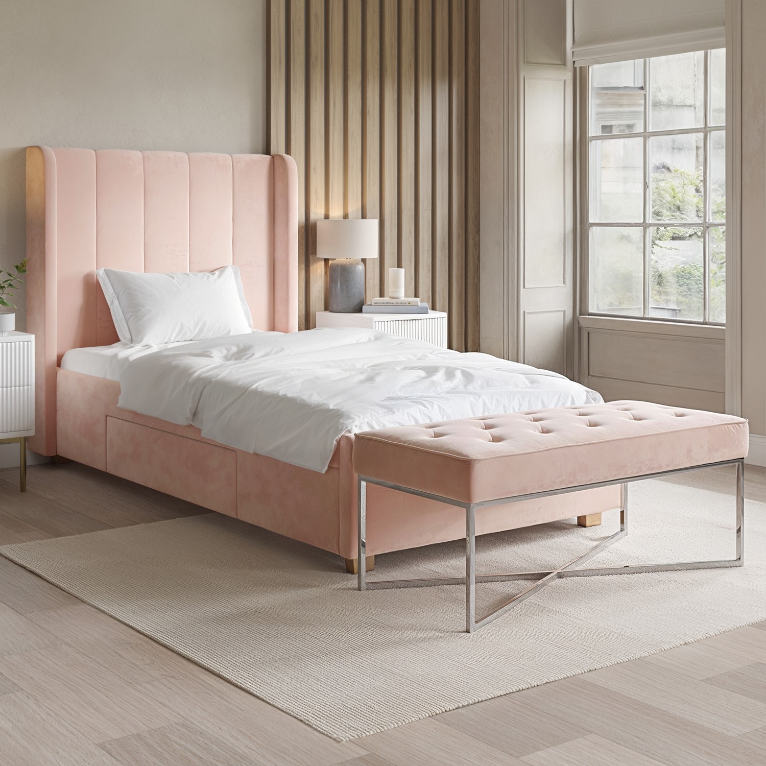 Pink Velvet End of Bed Bench - Esme - Furniture123