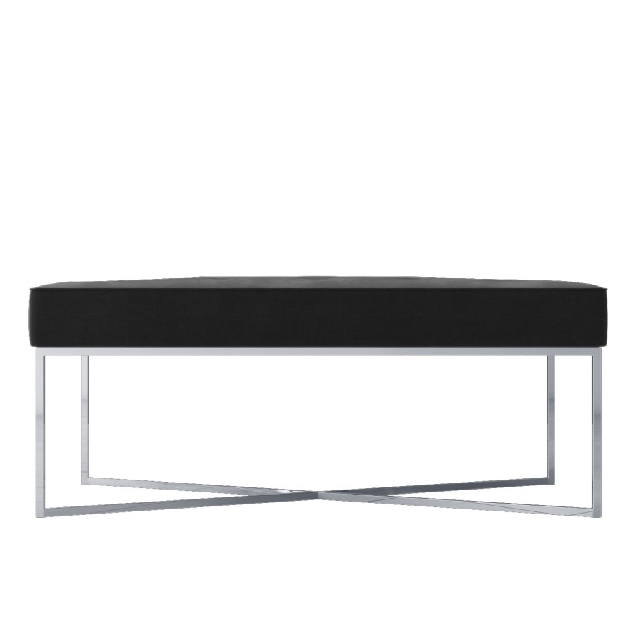 Esme Quilted Velvet Bench in Dark Grey with Criss-cross Silver Legs