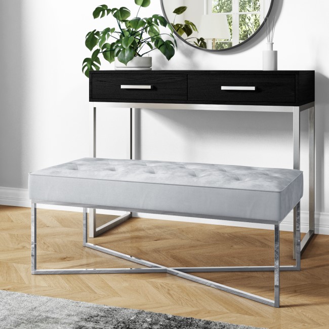 Grey Velvet Bedroom Bench with Silver Legs - Esme - Furniture123