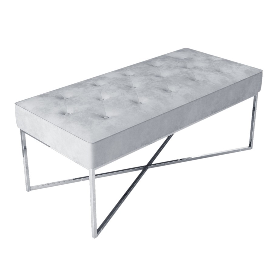 Esme Quilted Velvet Hallway Bench in Silver Grey