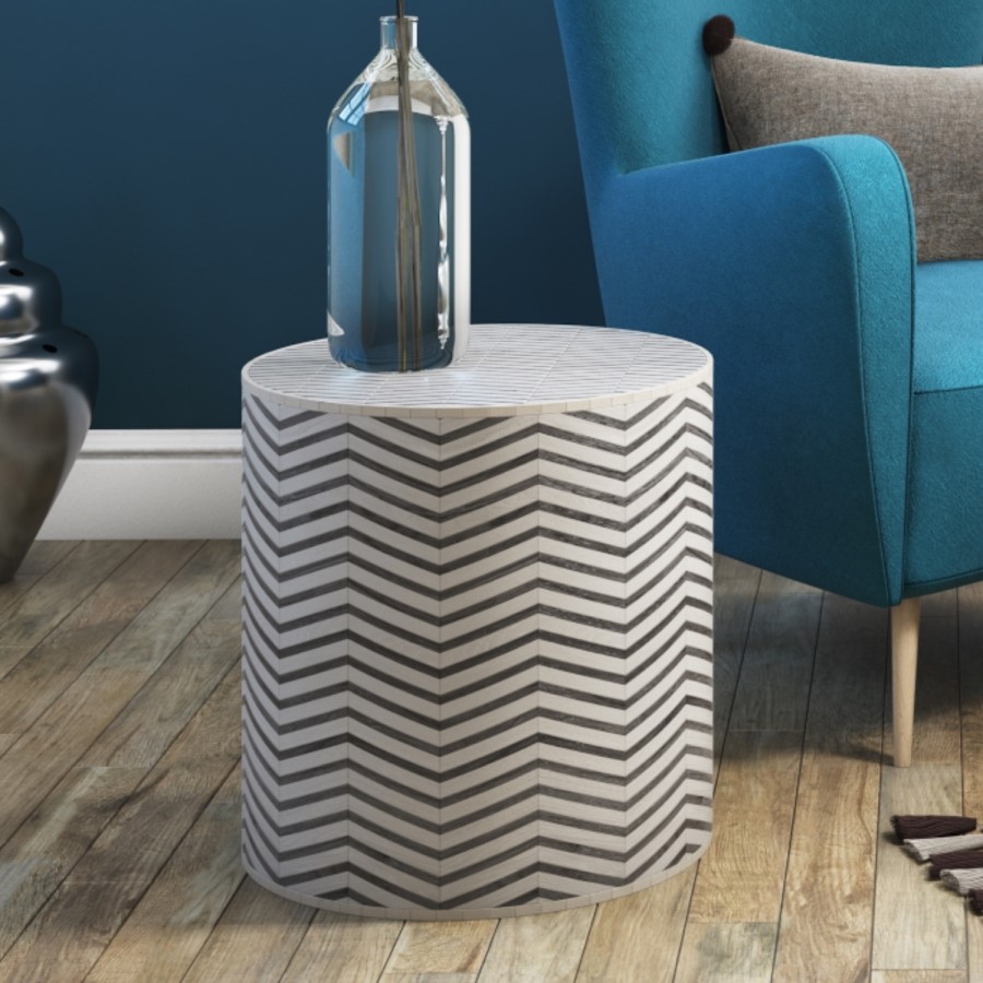 Grey & White Living Room Table with Parquet Design - Estelle
