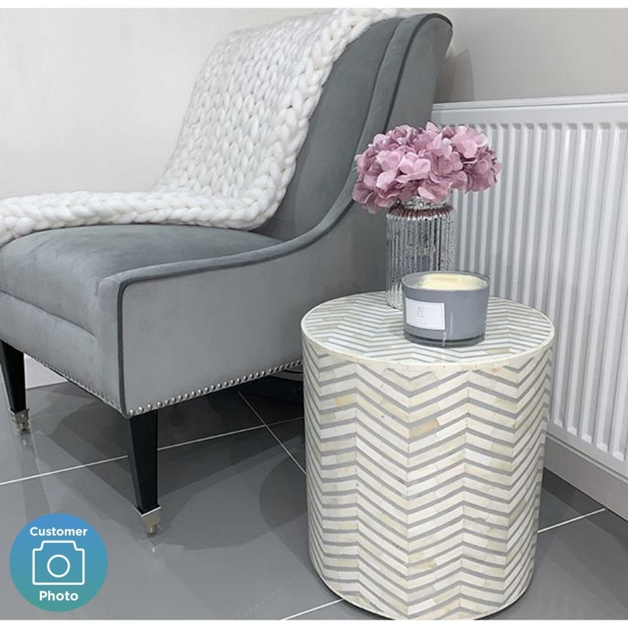 Grey & White Living Room Table with Parquet Design - Estelle