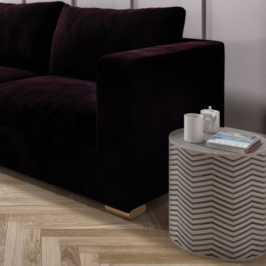 Grey & White Living Room Table with Parquet Design - Estelle
