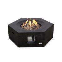 Terrafab Hexagon Gas Garden Table Fire Pit in Black with Lava Stones