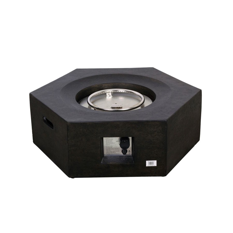 Terrafab Hexagon Gas Garden Table Fire Pit in Black with Lava Stones