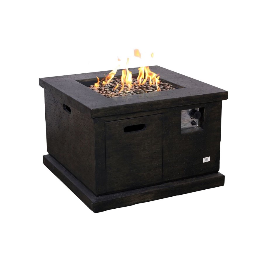 Square Gas Terrafab Fire Pit Table in Black - with Lava Stones