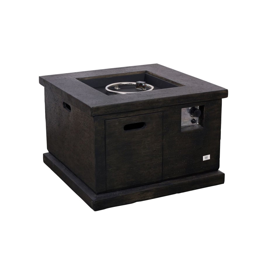 Square Gas Terrafab Fire Pit Table in Black - with Lava Stones
