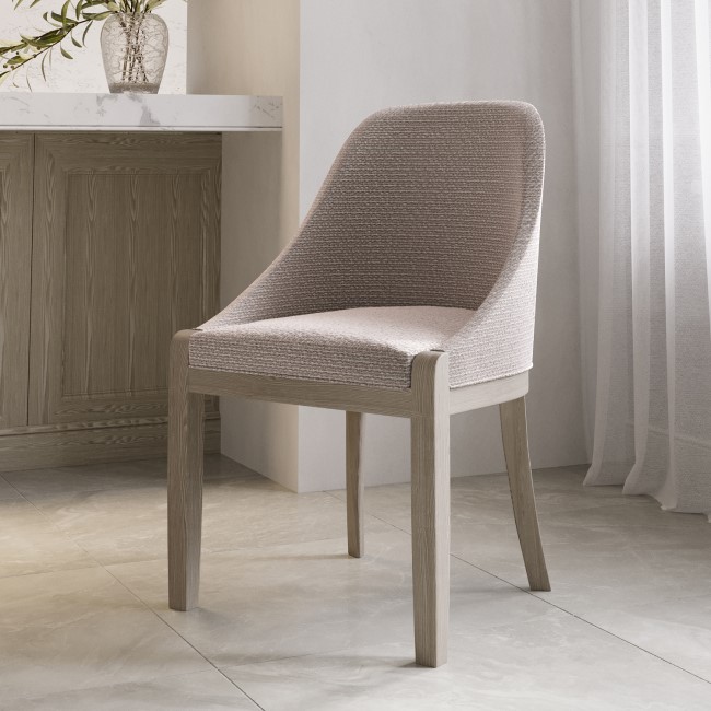 ALMOST PERFECT - Beige Textured Upholstered Curved Dining Chair with Wooden Legs - Etta