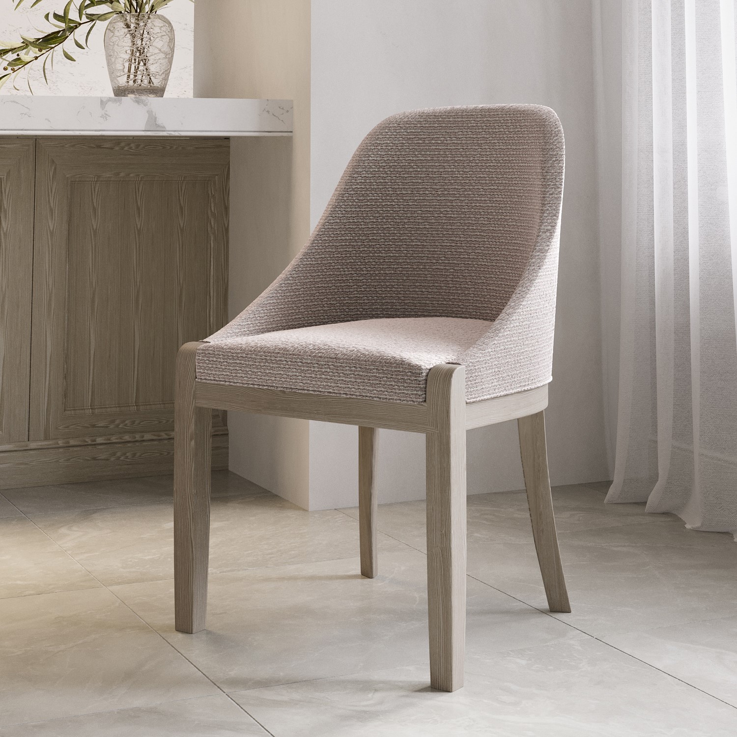 beige-textured-upholstered-curved-dining-chair-with-wooden-legs-etta image