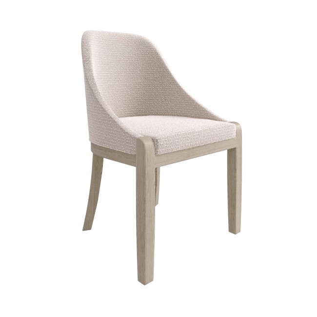 ALMOST PERFECT - Beige Textured Upholstered Curved Dining Chair with Wooden Legs - Etta