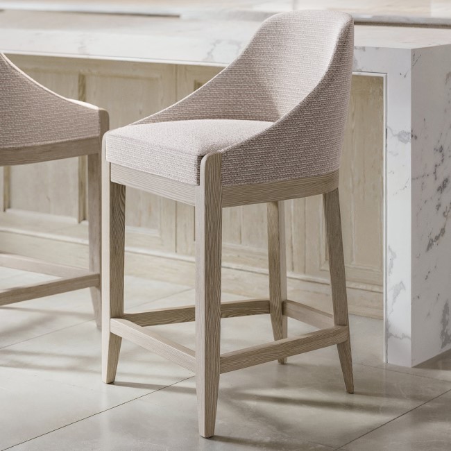 Beige Textured Upholstered Kitchen Stool With Back  - Etta