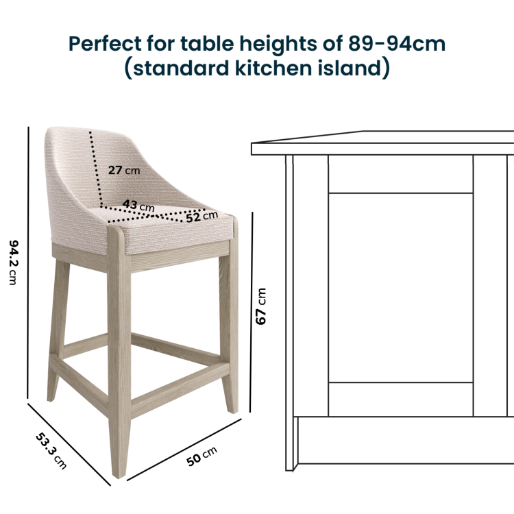 Beige Textured Upholstered Kitchen Stool With Back  - Etta