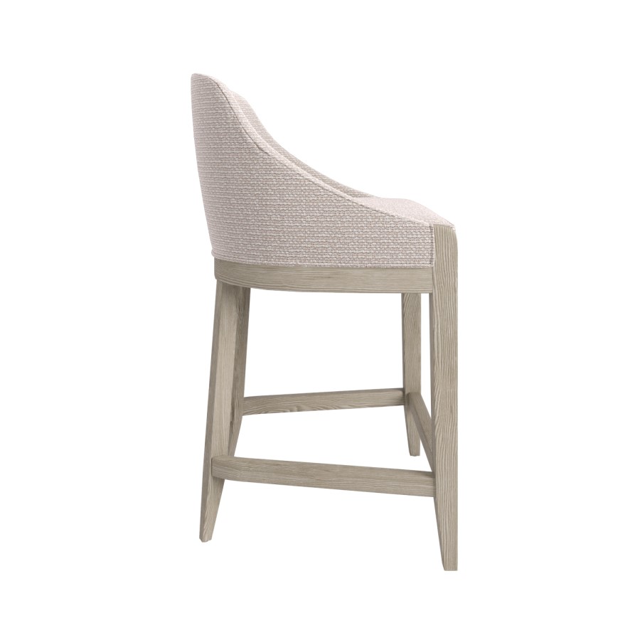 Set of 4 Beige Textured Upholstered Kitchen Stools With Back  - Etta