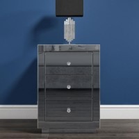 GRADE A2 - Eva Grey Mirrored 3 Drawer Bedside Table with Crystal Effect Handles
