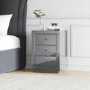 Grey Mirrored 3 Drawer Bedside Table - Eva