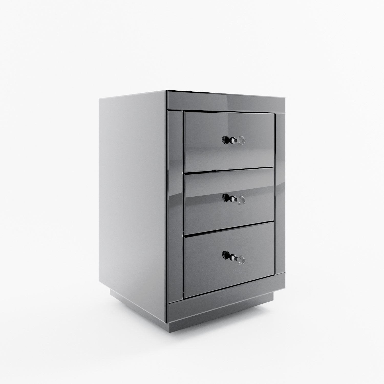 Eva Grey Mirrored 3 Drawer Bedside Table With Crystal Effect