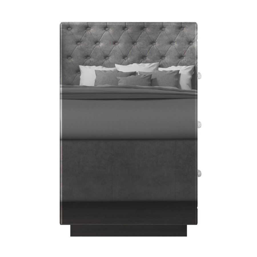 GRADE A2 - Eva Grey Mirrored 3 Drawer Bedside Table with Crystal Effect Handles