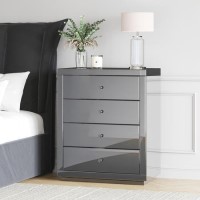Grey Mirrored Chest of 4 Drawers - Eva Grey Mirrored Chest of 4 Drawers - Eva