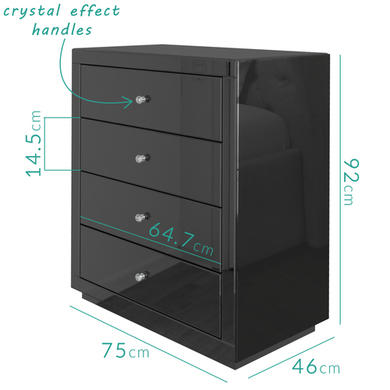 GRADE A1 - Eva Grey Mirrored 4 Drawer Chest of Drawers with Crystal Effect Handles