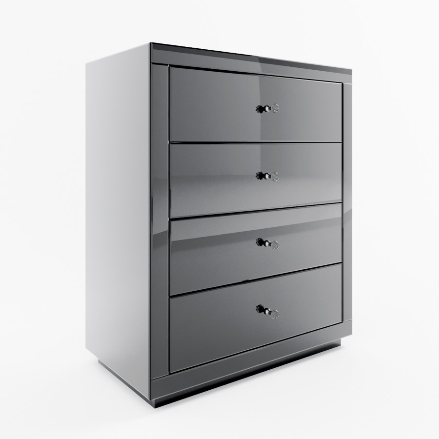 Grey Mirrored Chest of 4 Drawers - Eva