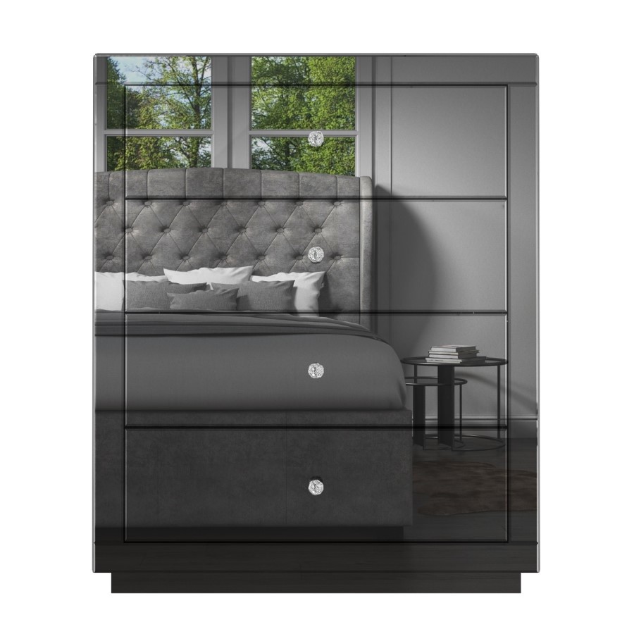 GRADE A1 - Eva Grey Mirrored 4 Drawer Chest of Drawers with Crystal Effect Handles
