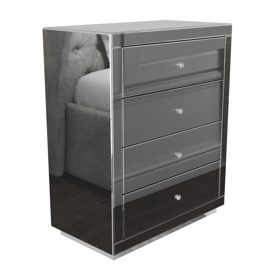 GRADE A1 - Eva Grey Mirrored 4 Drawer Chest of Drawers with Crystal Effect Handles