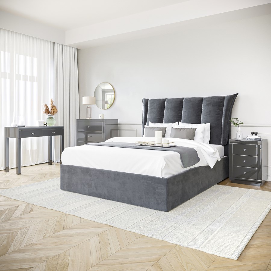 Grey Mirrored Chest of 4 Drawers - Eva